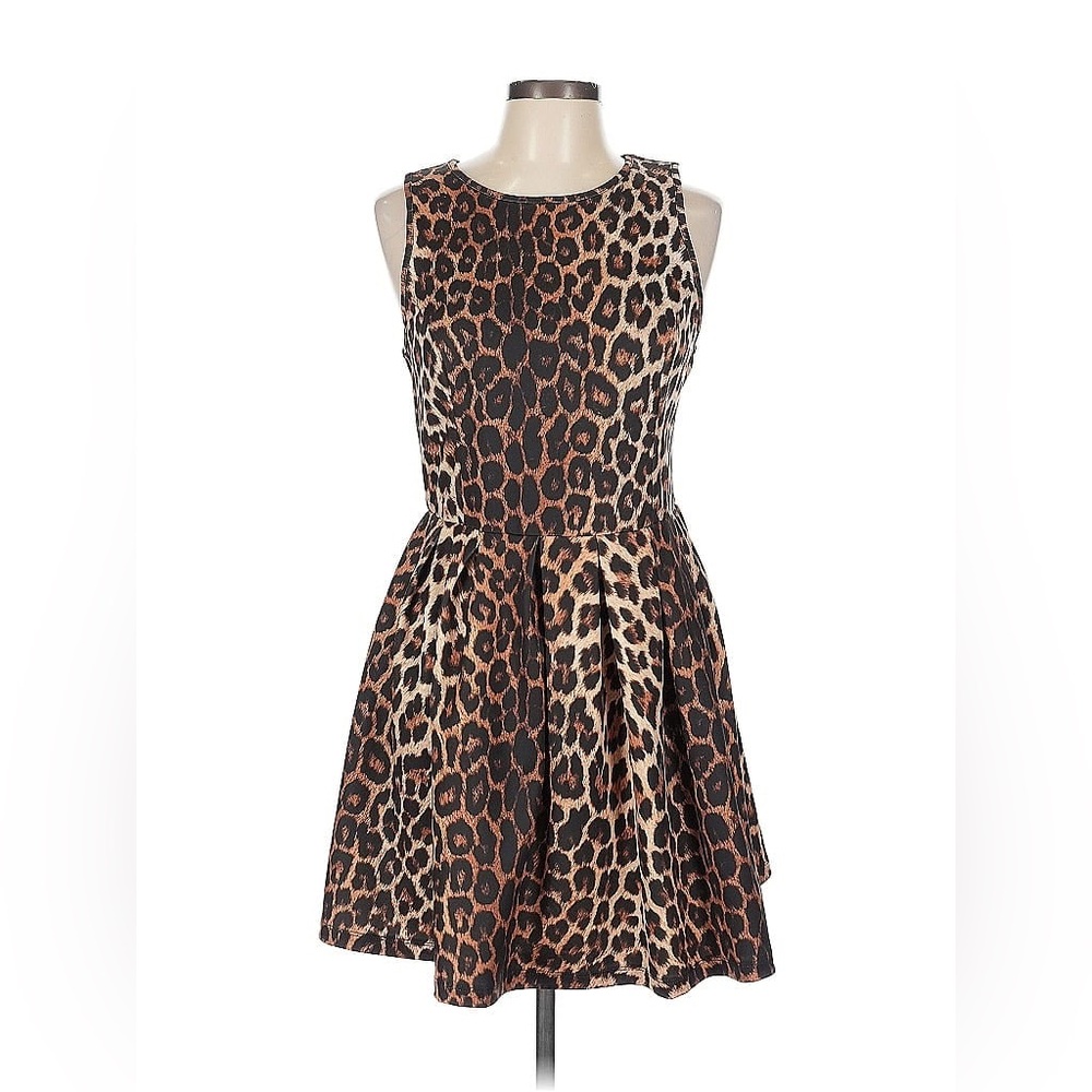 Topshop Black and Brown Cheetah Fit and Flare Mini Dress size 6